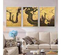 Red Benson A2 Triptych - 60×126 cm / 24×49.5 in - Kano Sansetsu Old Plum Blossom ancient ume tree winter bloom symbolism kacho ga e