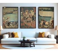 Red Benson A2 Triptych - 60×126 cm / 24×49.5 in - YOSHIKAZU Ukiyo e Edo Utagawa Samurai Triptych Japan martial tradition portrayal