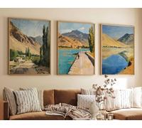 Red Benson A3 Triptych - 42×90 cm / 16.7×35.4 in - 2 Set of 3 Afghanistan Posters Travel Prints Art Middle East Decor Islam