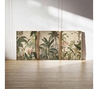 Red Benson A3 Triptych - 42×90 cm / 16.7×35.4 in - Henri Rousseau Tropical Jungle Triptych Dense Rainforest Layers Exotic Leaves Bo