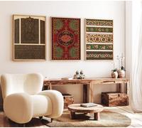 Red Benson A3 Triptych - 42×90 cm / 16.7×35.4 in - Islamic Decorative Geometry Triptych Arabic Pattern Panels Inspired by Sacred Ar