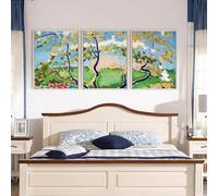 Red Benson A3 Triptych - 42×90 cm / 16.7×35.4 in - Kees Van Dongen Spring Sprouting Trees Fauvist modern palette spring trees loose