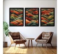 Red Benson A3 Triptych - 42×90 cm / 16.7×35.4 in - Panoramic Hill Continuum extended landscape rhythm trilogy expansive depth illus