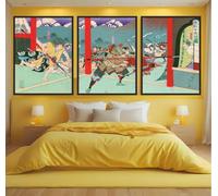 Red Benson A3 Triptych - 42×90 cm / 16.7×35.4 in - Tsukioka Yoshitoshi Honno ji Incident Triptych historical drama samurai conflict
