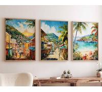 Red Benson A4 Triptych - 30×63 cm / 11.8×24.9 in - 2 British Virgin Islands Set of 3 Travel Posters Caribbean Prints Tropical Wall