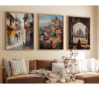 Red Benson A4 Triptych - 30×63 cm / 11.8×24.9 in - 2 Delhi Travel Posters India Prints Indian Art Wall Hindu