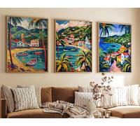 Red Benson A4 Triptych - 30×63 cm / 11.8×24.9 in - 2 Set of 3 Grenada Posters Travel Prints Art Tropical Decor Beach Flora