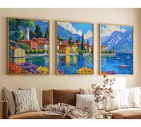 Red Benson A4 Triptych - 30×63 cm / 11.8×24.9 in - 3 Set of Lake Como Travel Prints Posters Italy