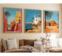 Red Benson A4 Triptych - 30×63 cm / 11.8×24.9 in - 3 Set of Libya Poster Travel Prints Art Islamic Decor Muslim Gift Botanical