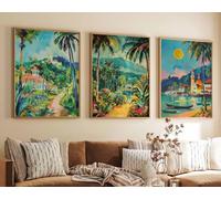 Red Benson A4 Triptych - 30×63 cm / 11.8×24.9 in - 3 Set of Malaysia Posters Travel Prints Art Tropical Decor Floral Asian