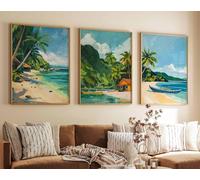 Red Benson A4 Triptych - 30×63 cm / 11.8×24.9 in - 3 Set of Philippines Poster Travel Prints Art Tropical Decor Beach