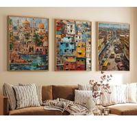 Red Benson A4 Triptych - 30×63 cm / 11.8×24.9 in - 4 Karachi Travel Posters Pakistan Prints Art Islamic Wall