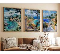 Red Benson A4 Triptych - 30×63 cm / 11.8×24.9 in - 4 Set of 3 Corfu Posters Travel Prints Art Coastal Tropical Decor Greece