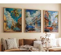 Red Benson A4 Triptych - 30×63 cm / 11.8×24.9 in - 4 Set of 3 Cuba Posters Travel Prints Art Caribbean Wall Botanical Decor North A