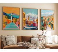 Red Benson A4 Triptych - 30×63 cm / 11.8×24.9 in - 4 Set of 3 Tehran Posters Iranian Travel Prints Art Islamic Wall Decor Musl