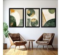 Red Benson A4 Triptych - 30×63 cm / 11.8×24.9 in - Contemporary Abstract Geometric Beige Gold angular form dialogue warm mineral sp