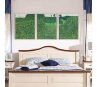 Red Benson A4 Triptych - 30×63 cm / 11.8×24.9 in - Gustav Klimt Flowering Poppies Apple Orchard vibrant poppies orchard bloom atmos