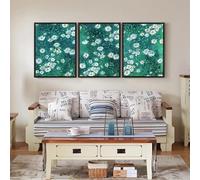 Red Benson A4 Triptych - 30×63 cm / 11.8×24.9 in - Gustave Caillebotte Bed of Daisies Daisy French Impressionism floral study crisp