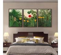 Red Benson A4 Triptych - 30×63 cm / 11.8×24.9 in - Henri Rousseau Tropical Landscape Equatorial Jungle Sunse tropical sunset jungle