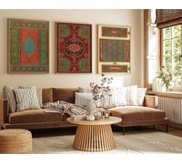 Red Benson A4 Triptych - 30×63 cm / 11.8×24.9 in - Islamic Sacred Geometry Triptych Arabic Script Medallions and Ornamental Frames