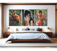 Red Benson A4 Triptych - 30×63 cm / 11.8×24.9 in - J H Lynch Exotic Muse Triptych saturated color fields glamorous feminine portrai