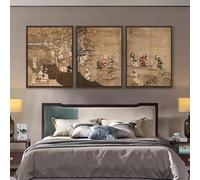 Red Benson A4 Triptych - 30×63 cm / 11.8×24.9 in - Kano Naganobu Merrymaking Under the Cherry hanami celebration scene cherry bloss