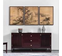 Red Benson A4 Triptych - 30×63 cm / 11.8×24.9 in - Unkoku Togan Scenery of temples in the mountains sacred architecture pilgrimage