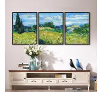 Red Benson A4 Triptych - 30×63 cm / 11.8×24.9 in - Vincent van Gogh Green Wheat bright wheat field study wind swept strokes vivid g