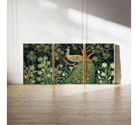 Red Benson A4 Triptych - 30×63 cm / 11.8×24.9 in - William Morris Peacock Triptych flowering thicket prelude panel jeweled plumage