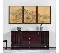 Red Benson A4 Triptych - 30×63 cm / 11.8×24.9 in - Yosa Buson Travels Through Mountains and Fields Haiku Master Aesthetic Quiet Pat