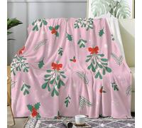 Red Berries Flannel Fleece Blanket Soft Fluffy Throw - Lightweight Warm Cozy Queen Blanket Leaves for Sofa, Couch & Bed - All Season Plush Decorative Travel Blanket Pink 220x240 cm