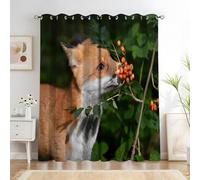 Red Berries Living Room Curtains Red Fox Curtains with Hooks, Thermal Insulated Blackout Twopage Curtain, Energy Saving Super Soft for Decoration Curtain 90x108 Inch O3091