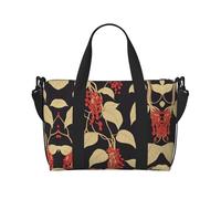Red berries on the vine Printed Travel Tote Bag, Large Capacity Gym Bag, Lightweight Weekend Travel Shoulder Bag, Unisex