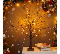 Red Berry Blossom Tree, Reds Berry Blossom Twinkling Tree with Lights, 2026 New Artificial Table Decor with 24 LED Beads and 48 Reds Berries, for Decorations Holiday Party (Red)