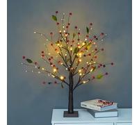 Red Berry Blossom Tree with Lights, 24 LED Lighted Branches with Battery/USB Operated, Artificial Bonsai Lamps, Christmas Tabletop Decor for Living Room, Bedroom (Red 1PC)