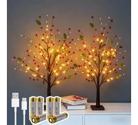 Red Berry Blossom Tree with Lights, New Reds Berry Blossom Twinkling Tree, 24 LED Artificial Bonsai with Battery/USB Operated for Tabletop Centerpiece Christmas Indoor Home Decor (2, Red)