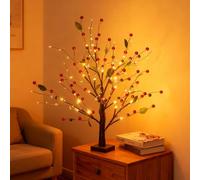 Red Berry Blossom Tree with Lights, with 48 Reds Berries and 24 Led Beads, Battery & Usb Operated, Christmas Tabletop Decor for Living Room, Suitable for Christmas, Thanksgiving (style-A)