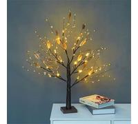Red Berry Blossom Twinkling Tree,2026 New Decorative Tree with Lights,24 LED Lighted Branches Artificial Bonsai Lamps,with Battery/USB Operated,living room and office decoration (Golden leaf berry)
