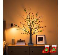 Red Berry Blossom Twinkling Tree, 2026 New Reds Berry Blossom Tree with Lights, 24 LED Beads and 48 Berries, Adjustable Branch, for Christmas Decor, Thanksgiving, Battery Operated (1pc-Red)