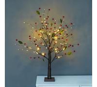 Red Berry Blossom Twinkling Tree - Artificial Reds Berry Twinkling Tree with 24 LED Lighted Branches with Battery/USB for Festive Home Décor (Red berry)