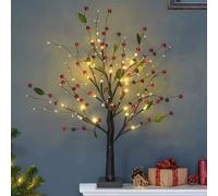 Red Berry Blossom Twinkling Tree,Reds Berry Blossom Tree With Lights,2026 New Decorative Trees With Lights,Artificial Bonsai Lamps,With 24 Led Beads 48 Berries for Christmas Decorations (Red)