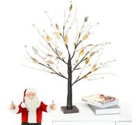 Red Berry Blossom Twinkling Tree with lights, 24 LED Christmas Tree 21 Inch Re-d Berries Table Decoration Light, DIY Bonsai Decor, Festival Decoration Light, for Halloween, Christmas (Gold)
