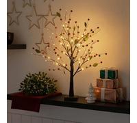 Red Berry Blossom Twinkling Tree with Lights, 24 LED Tabletop Lighted Bonsai Tree with 48 Reds Berries, BatteryPowered with Removable Base for Christmas Thanksgiving Décor (Red)