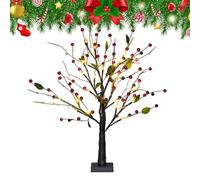 Red Berry Blossom Twinkling Tree With Lights, Berries Led Lighted Tabletop Tree Light, 24 LED Lighted Branches, Vintage Glowing Trees With Adjustable Branch For Home Christmas Decor