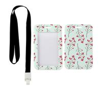 Red Berry Branch Card Holder with Black Lanyard, Access Card Holder, Vertical ID Cards Protector for Women, Vertical Name Badges Protector for Staff, Delivery Driver Accessories Teacher Stuff