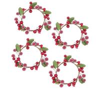Red Berry Candle Rings Mini Christmas Holly Berry Wreaths 4Pcs Artificial Berries Candle Holder Xmas Napkin Rings Votives Candle Holder for Holiday Wedding Home Decor