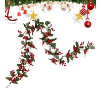 Red Berry Garland 5.7ft Artificial Green Leaves Realistic Ornaments | Table Decor Garland for Outdoor Porch Mantel Party Festival Kitchen Office Bookshelf Gate