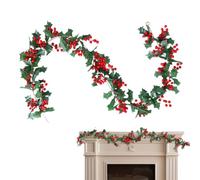 Red Berry Garland Artificial Realistic Ornaments with Leaves | Indoor Christmas Decorations for Indoor Window Porch Mantel Party Festival Kitchen Offices Gate Courtyard Campfire B