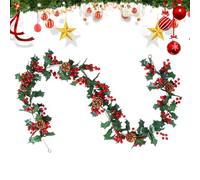 Red Berry Garland Artificial Realistic Ornaments with Leaves | Indoor Christmas Decorations for Indoor Window Porch Mantel Party Festival Kitchen Offices Gate Courtyard Campfire A