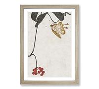 Red Berry Plant & Butterfly by Shibata Zeshin Framed Print | A2 Oak Framed Wall Art | Ready to Hang | Modern Floral Picture | Living Room Bedroom Lounge Office